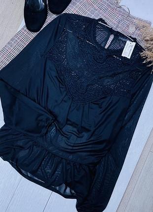 Чорна прозора блуза l блуза з мереживною вставкою блуза сітка