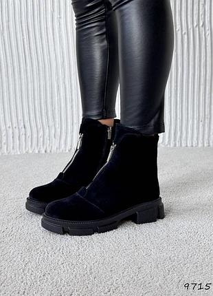 Sale женские замшевые черные ботинки демисезонные деми ботинки на байке натуральная замша весна
