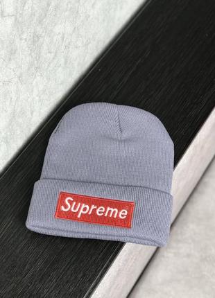 Зимняя шапка supreme grey1 фото