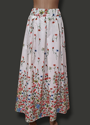 Летняя хлопковая юбка на резинке в цветочный принт