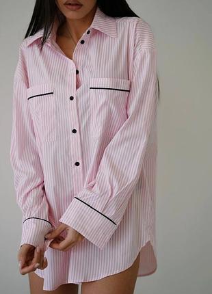 Сорочка котонова рожева в смужку