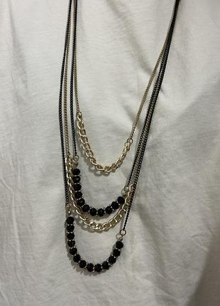 Намисто довге на шию біжутерія чорно-золота