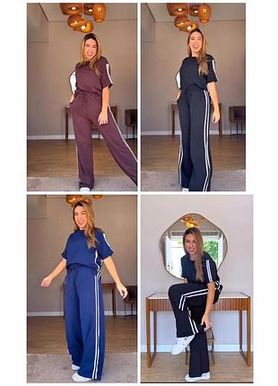 Костюм с лампасами 46-64р. женский двойка футболка и брюки свободного кроя двухнить в трендовых цветах