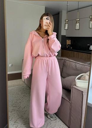 Жіночий повсякденний спортивний костюм двійка укорочена кофта на змійці та штани тканина двонитка турція