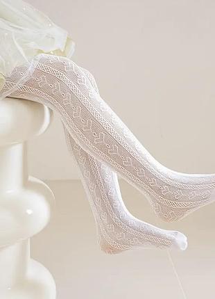 Білі колготки для дівчинки 5-8років з сердечками