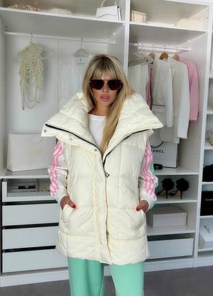 Жіноча повсякденна класична жилетка жилет тканина плащовка з наповнювачем лебедячий еко пух 250 фурнітура турція