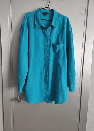 Льняная рубашка морская волна бирюзовая оверсайз