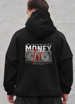 Мужское оверсайз худи толстовка на флисе с капюшоном и принтом without talk black