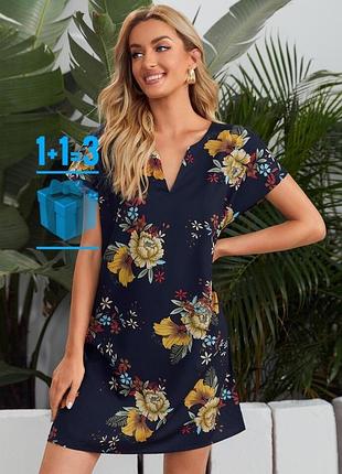 Сукня в квітковий принт з поясом shein m