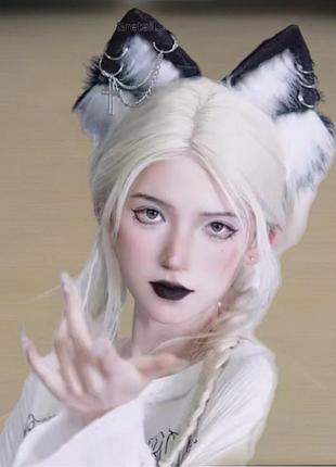 Обруч з пухнастими вушками готичні аксесуари косплей темна лолита