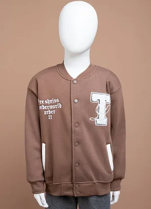 Кофта для мальчиков 1228-1-1 коричневый теплый бомбер на флисе начос