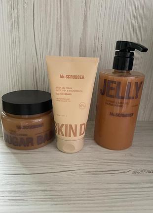 Набір для догляду за тілом mr scrubber salted caramel /цукровий скраб mr. scrubber / гель для душу mr.scrubber