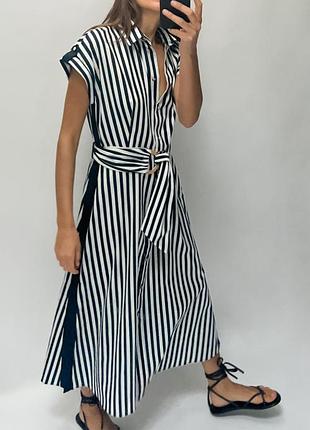Льняное платье рубашка в полоску zara р. м