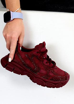 Кроссовки "amazing", марсала, экокожа/текстиль/экозамша со стразами