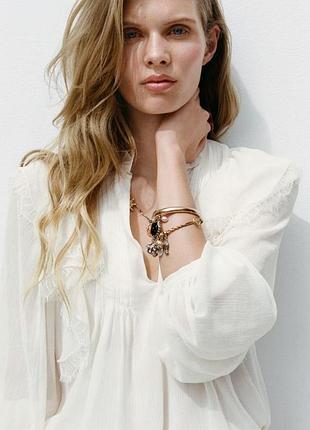 Оригинальная шифоновая блуза в стиле бохо с оборками и кружевом из новой коллекции zara original.