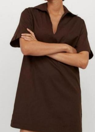 H&amp;m платье-рубашка короткая летняя женская xs коричневая