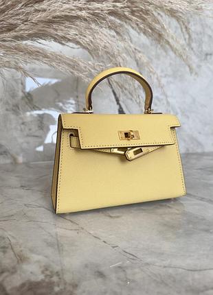 Сумка hermes kelly 20 mini epsom yellow натуральна шкіра, ермес келлі жовта із золотою фурнітурою, эрмес келли