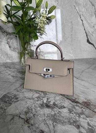 Сумка hermes kelly 20 mini epsom etain, натуральна шкіра ермес келлі бежева, эрмес келли
