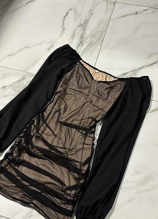 Сукня жіноча вечірня з сіткою та довгим рукавом s-m розмір. чорна