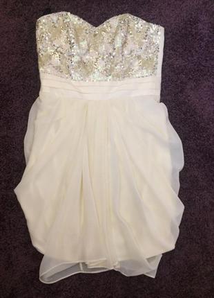 Платье мини белое на бюст с пайетками, свадебное, вечернее6 фото