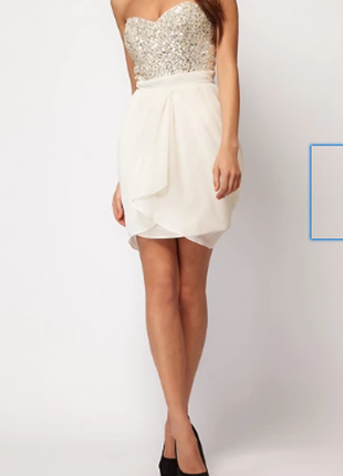 Сукня міні біле на бюст з паєтками, весільне, вечірнє