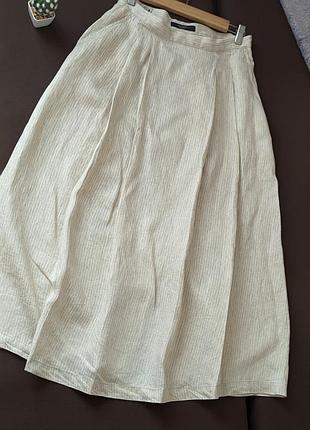 Міді спідниця з защипами льон смужка від  max mara