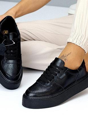 Чорні шкіряні кросівки, шкіряні кеди на платформі karla  36-41р код 18686
