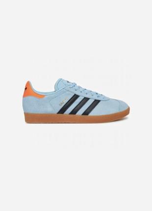 Кожаные замшевые голубые кеды adidas gazelle