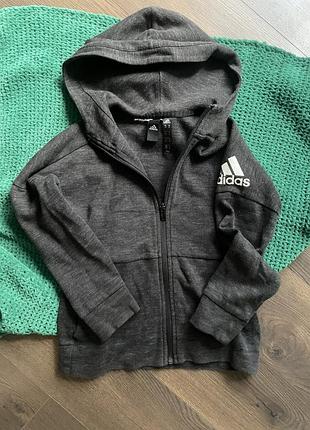 Кофта на блискавці з капюшоном світшок худі adidas  темно сіра 7-8років