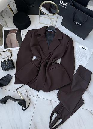 Жіночі еластичні лосини зі штріпками шоколад шоколадні