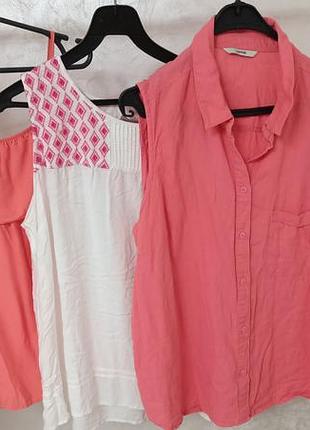 Комплект набір терактова майка блузка коротким рукавом льон на брительках біла з вишивкою жіноча