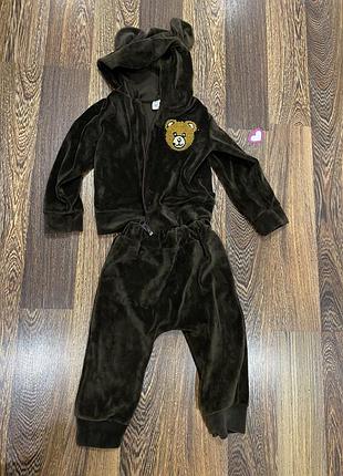 Костюм велюровий коричневий дитячий з капюшоном на блискавці розмір 80
