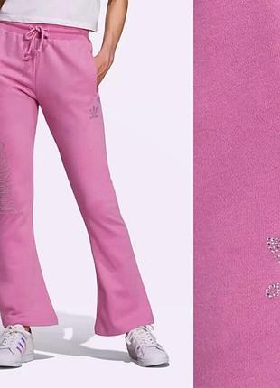 Стильные брюки адидас, розовые со стразами клеш, размер s, m