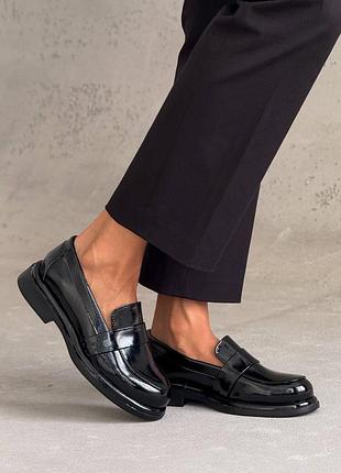 Premium! жіночі шкіряні чорні лофери на підборах осінні туфлі натуральна шкіра весна осінь