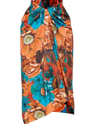 Летняя пляжная асимметричная юбка миди с разрезом и драпировкой