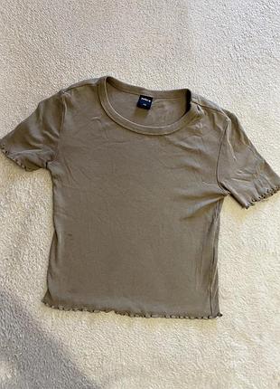 Кроп топ  футболка трикотажний дрібний рубчик  бежевий мокко шоколадний