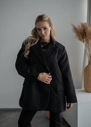 Женский жакет пиджак пальто оверсайз с поясом черный