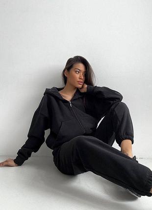 Женский теплый костюм на мягком флисе черный мод.111