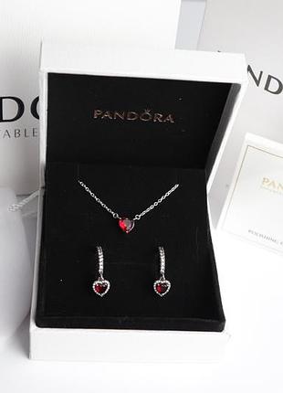 Pandora срібний набір червоне, біле, рожеве серце