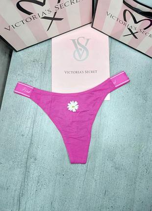 Бавовняні трусики-стрінги з високим вирізом та логотипом. pink. victoria's secret. оригінал 🇺🇸