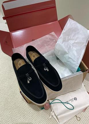 Женские замшевые черные лоферы loro piana summer walk cashmere демисезонные сапоги лоро пиана туфли