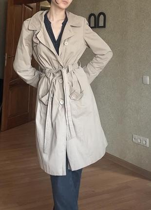 Жіночий тренч-пальто класичний бежевий, міді, s-m, як новий