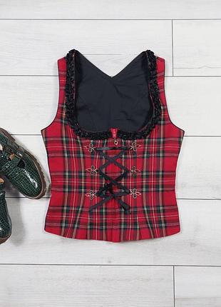 Винтажный жилет-корсет отделан атласной лентой и массивными шлевками р.м