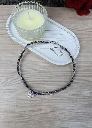 Двойное колье с подвеской сердце, чокер женский на шею