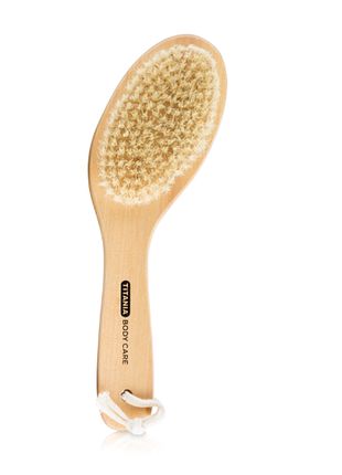 Дерев'яна щітка із натуральної щетини для сухого масажу зігнута 26 см titania