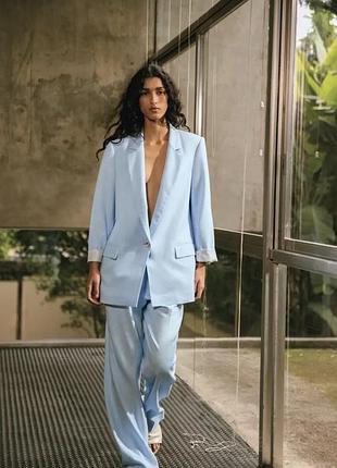 Жіночі штани zara з льону високі світло-сині прямі m