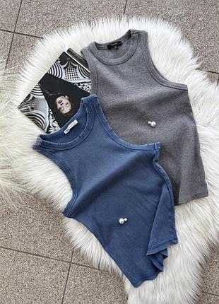 Майки в рубчик з потертостями zara та massimo dutti графітова , сіра