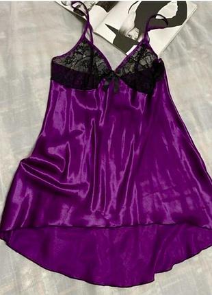 Venus чудовий фіолетовий пеньюар з чорним мереживом на грудях