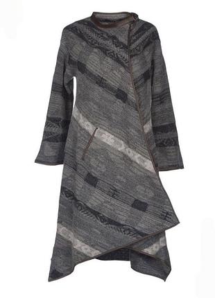 Вінтаж кардиган накидка пончо візерунок смужка дорогого шовку тутового дерева вовна кашемір шкіра буйвола ретротрапеція кант довгий на запах асиметрія