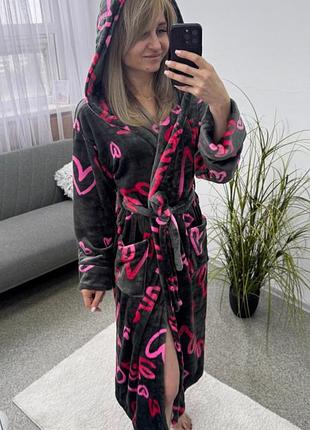 Халат женский на запах теплый с капюшоном махра 42-46 р домашняя одежда